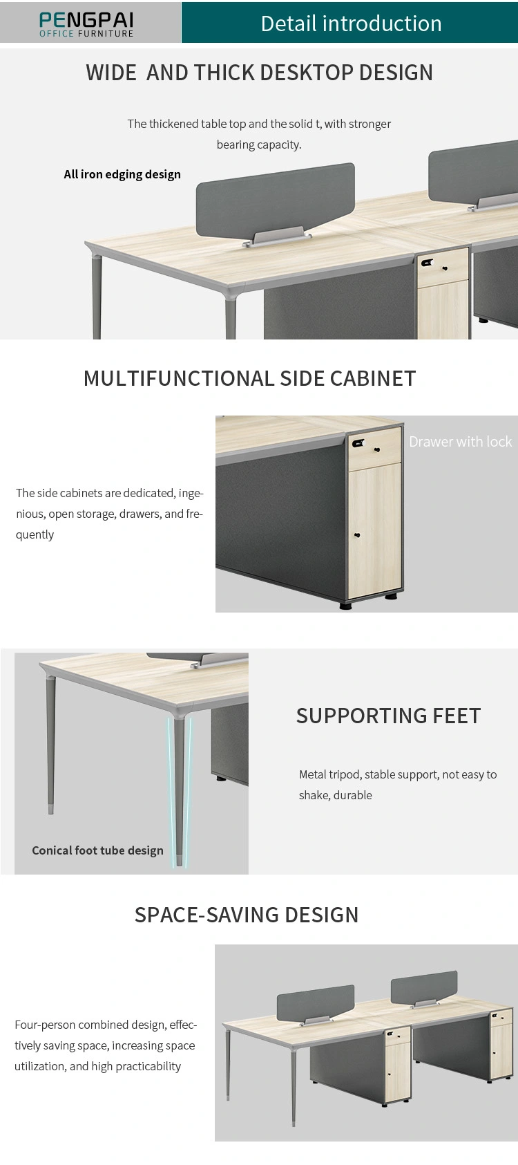 Pengpai Modern Modular Open Space Office Desk 4 Seat Office Cubicle Workstation