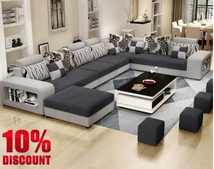 Modern Fabric Living Room Home Office Furniture Corner U Shape Leisure Sectional Sofa