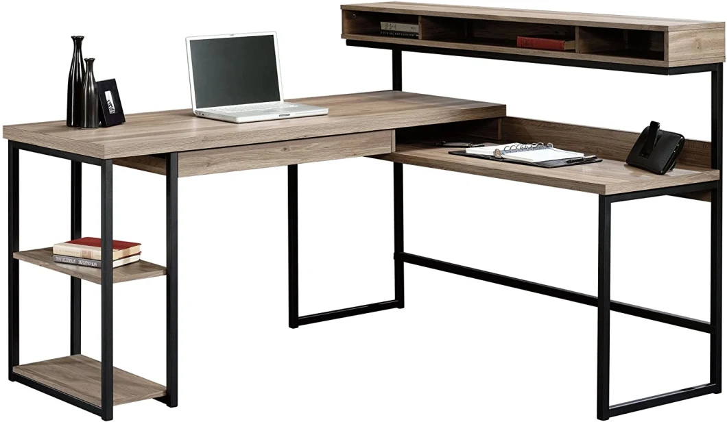 Multi-Purpose Flat L Shape Home Office Computer Desk with Shelves