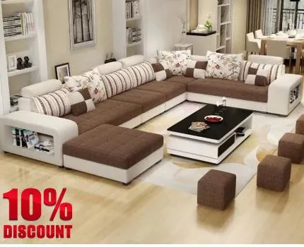 Modern Fabric Living Room Home Office Furniture Corner U Shape Leisure Sectional Sofa