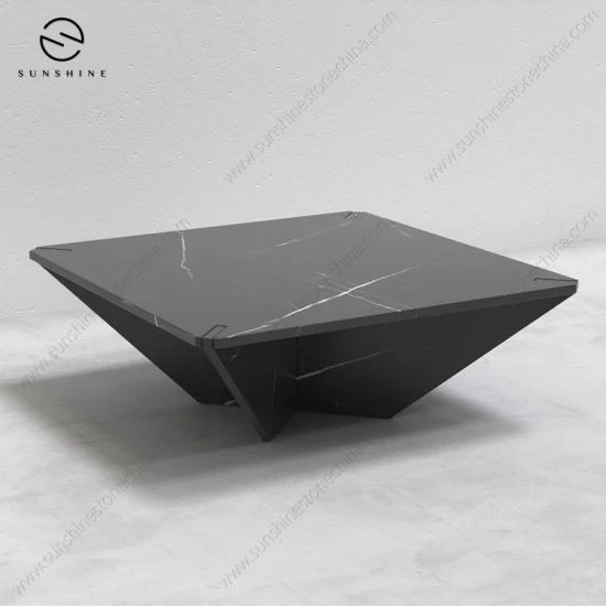 Meubles de salon Table basse carrée en marbre noir Nero Marquina jardin d'hôtel